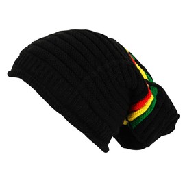 Itzu Rasta Oversized Slouch Beanie Cap Hat Striped Knitted (3 Strip)