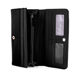 kukubird Elephant Womens Wallet PU Leather Bifold Card Holder with Zipper Coin Pocket Purse-Black
