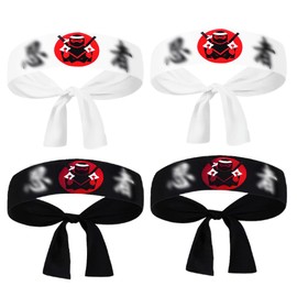 YAPKOLV Pack of 4 Ninja Headbands, Party Accessories, Children's Birthday Decoration & Party Favours (2 Black + 2 White)