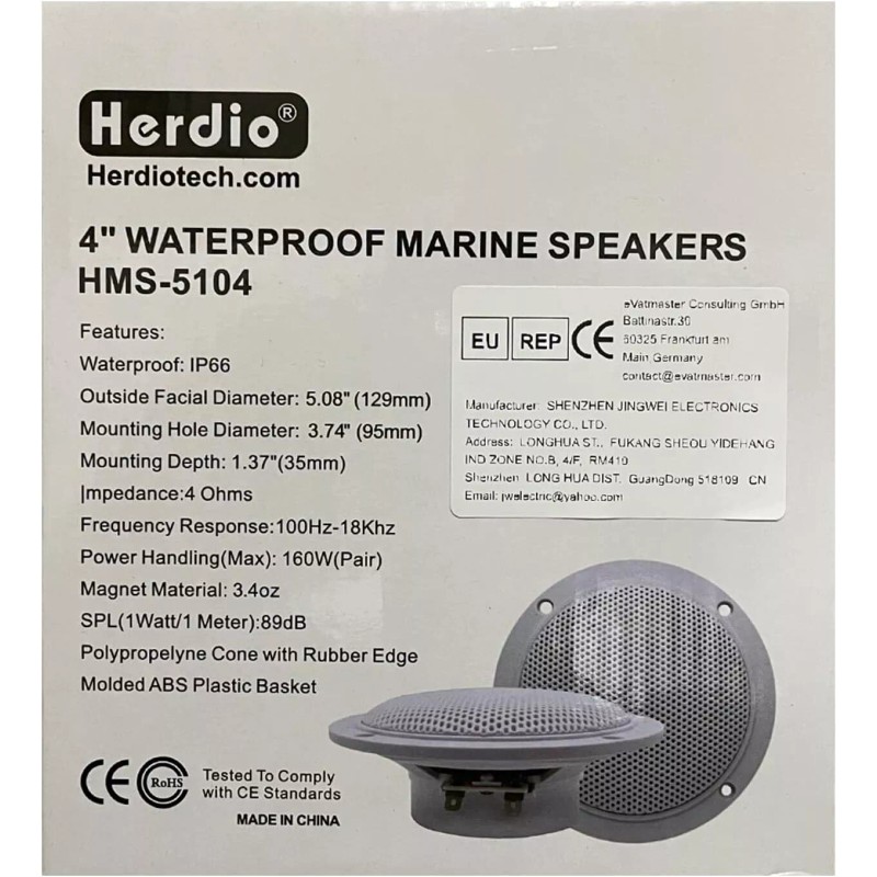 Herdio 4Inch 160W Marine Boat Car Ceiling Speaker Waterproof Bluetooth
