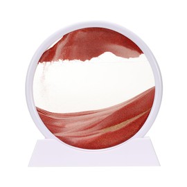 PATIKIL Moving Sand Art Liquid Motion, 12" Round Glass 3D Moving Sand Art Pictures Display Frame for Relaxing Office Home Desktop Decor, Red(White Frame)
