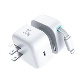 Retractable Charger for iPhone, 35W PD Fast Charger Block with Retractable Cable (31.5 inch) and Type C Ports, Portable Charger Adapter for iPhone 14/13 Pro Max/iPad/AirPods