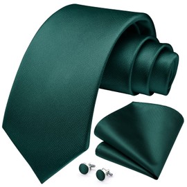 HISDERN Men's Wedding Ties and Pocket Square Solid Tie Cufflinks Set, Green