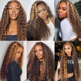 Fb30 Highlight Human Hair Ombre Bundles Deep Wave Extensions 12-16 Inch Two Tone Black & Brown