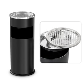 BEAMNOVA Outdoor Trash Can with Lid Black Stainless Steel Commercial Garbage Enclosure Yard Garage Inside Barrel Industrial Garbage Can Heavy Duty Waste Container