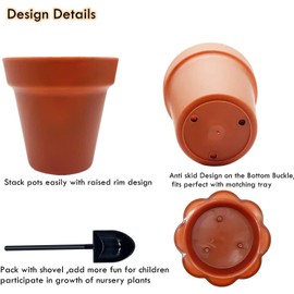 30 Pack Cupcake Plant Nursery Pots with Humidity Dome-Small Plastic Flower Pots with Saucers and Shovel for Indoor Outdoor Seedling Succulent Vegetable
