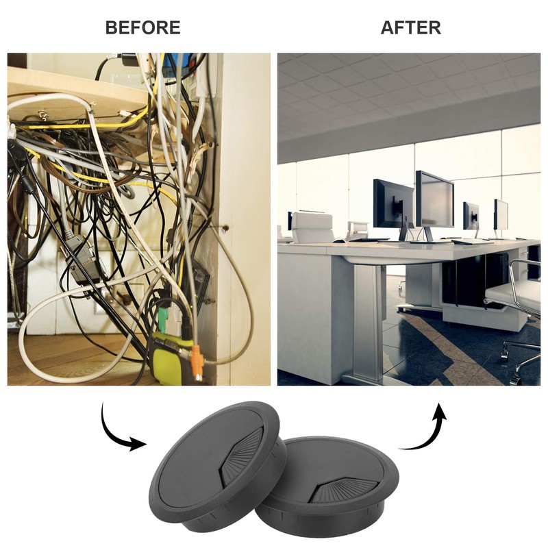 8 Pack 80mm Plastic Desk Cable Grommets, Black Wire Organizer
