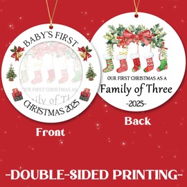 Baby's First Christmas Ornament 2025 Baby Picture Frame Newborn Gift-First Time Parents Present Family of Three for New Parents Double Sided Printing Photo Frame Ornament Xmas Tree Decoration (1)