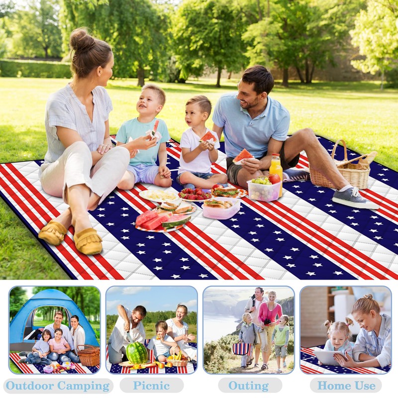 Poedist Extra Large Patriotic Picnic Blanket Waterproof,60"x 80"Foldable Machine Washable