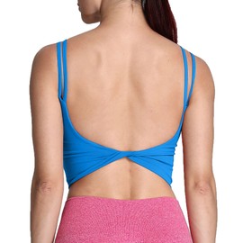 Aoxjox Brasier deportivo de entrenamiento para mujer, con relleno, espalda descubierta, playera sin mangas para yoga, azul (Directoire blue), S