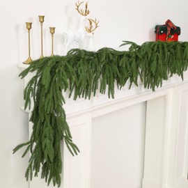 GIAUMA 2 PCS 6FT Norfolk Pine Garland Realistic - 72" Thick Deluxe Faux Christmas Greenery Garland Artificial Green Winter Pine Garlands for Mantle Staircase Table Indoor Outdoor Holiday Decoration