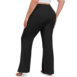 FOREYOND Plus Size Flare Leggings for Women with Pockets Bell Bottom Yoga Pants High Waisted Boot Cut Workout Gym Casual Black