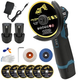 SINOVCLE Cordless Angle Grinder Kit 19500 RPM Mini Electric Grinding Tool with 2x12V 1300 mAh Batteries 6 Cutting Discs Polishing Wheel & Flap Disc Portable Handheld Metal Wood Cutter Green