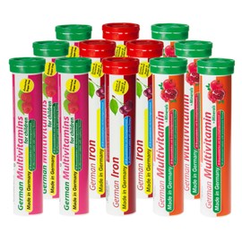 T&D German Pink Power Package 240 Servings - Vegan, Zero Sugar - Drink Effervescent Tablets - Iron and Multivitamin Pharma - Made in Germany