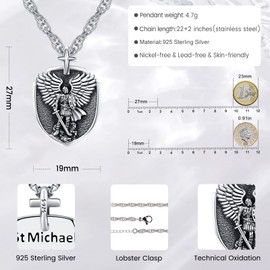 Eusense St Michael Pendant Archangel Michael Necklace 925 Sterling Silver Protect Angel Guardian Amulet Jewellery Gift for Men Women