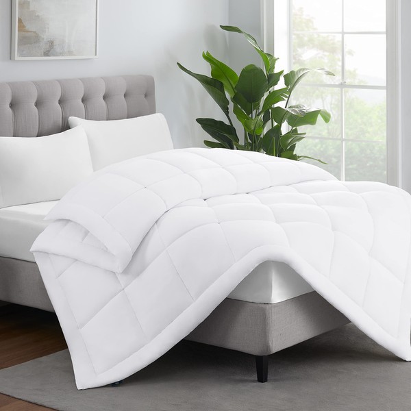 Serta ComfortSure Down Alternative Comforter, Soft Box Stitched Duvet Insert, Quilted King Comforter with 4 Corner Tabs, All Season Bedding, White