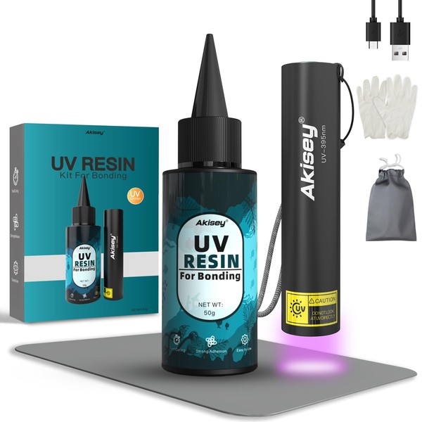 Akisey UV Resin Kit with Light, 50g UV Resin with
