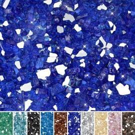 Skyflame 15LB Fire Glass for Propane Fire Pit, 1/2 Inch Cobalt Blue Reflective Glass Rocks, Fireplace Fire Table Decorative