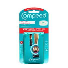 Compeed Sports Heel Blister Plasters, 5 Hydrocolloid Plasters, Foot Treatment, Heal Fast, 20% Extra Cushioning*, Dimensions: 4.2 x 6.8 cm
