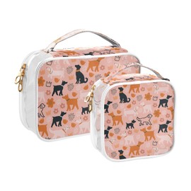 ZZKKO Clear Makeup Bags Dogs Flowers Autumn Travel Toiletry Bag Makeup Pouch Portable Transparent Waterproof Cosmetic Bag with Zipper & Handle for Women Men 2 Pack