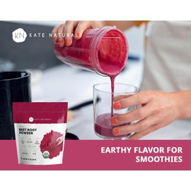 Kate Naturals Organic Beet Root Powder for Smoothies, Baking & Juice. Raw Beetroot Superfood & Natural Red Food Coloring (8oz, Non-GMO, Earthy Flavor)