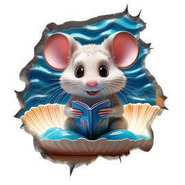Mouse Reading Book Wall Peel and Stick for Kids Room, Classroom Wall Decor - 3D Effect Wall Mural, Ideal Wall Stickers & Murals, Decorative Decal for Educational Spaces Design 12