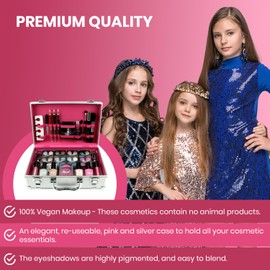 LOVE URBAN BEAUTY Dazzling Makeup Case – 60-Piece Vegan Makeup Set for Teenagers – Elegant Silver Box – Compact and Lightweight Design – Travel-Friendly Women’s Makeup Set