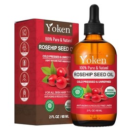 Yoken Organic Rosehip Seed Oil for Face, 100% Pure and Natural Cold Pressed Unrefined Rosehip Oil Carrier for Skin, Hair & Nails - Lightweight, Fast-Absorbing (2 fl oz)