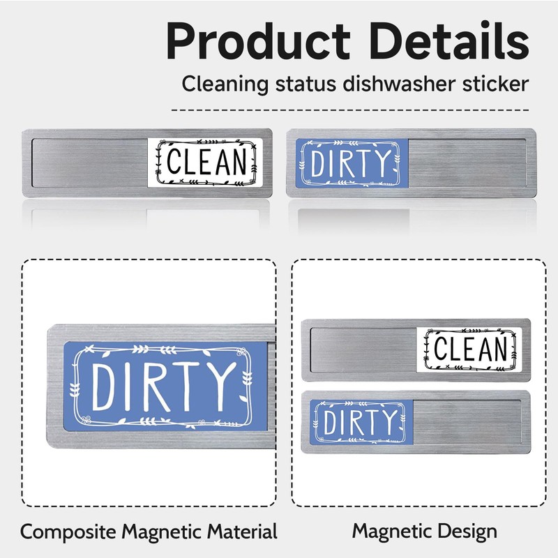 GlamRays Schmutzig Sauber Dishwasher Magnet, Dishwasher Sign Clean Dirty Sign
