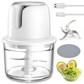 Food Processor Cordless, Small Wireless Chopper with 5-Cup Glass Bowl, 6000mAh Battery USB-C Rechargeable Electric Vegetable Chopper Meat Blender Kitchen Mixer for Garlic, Onion, Salad,Baby Food,White