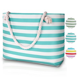 URAQT Large Waterproof Beach Bag with Zip and Pockets for Women, XXL Family, Women's Beach Tote Bag, Shoulder Bag, Suitable for Beach Holidays Waterproof Bag, B light blue