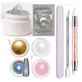 BISHENGYF Builder Nail Gel and Chrome Nail Powder Kit:3D Sculpting Gel for Nail Art Large Capacity Clear Non-Sticky UV Nail Glue for Manicure DIY