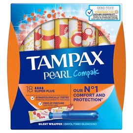 Tampax Compak Pearl Super Plus Applicator, 18 Tampons