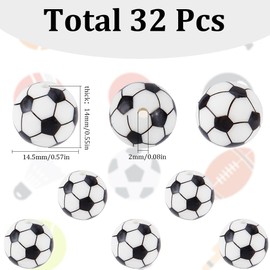 SUNNYCLUE 32Pcs 15mm Soccer Beads Sports Silicone Focal Beads White Black Small Loose Round Ball Beaded Pens Bead for Graduation Party Office Supplies Crafts Keychain Necklace Jewelry Making Beginner