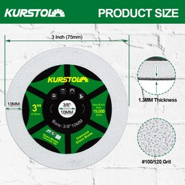 KURSTOL Diamond Glass Cutting Disc - 3pcs 3 Inch(75mm) Ultra-Thin Saw Blade for Mini Angle Grinder with Arbor 3/8 Inch(10mm) for Glass, Jade, Crystal, Wine Bottle, Ceramic Tile