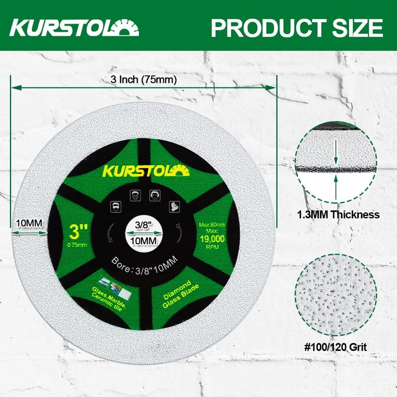 KURSTOL Diamond Glass Cutting Disc - 3pcs 3 Inch(75mm) Ultra-Thin