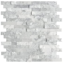 SUNWINGS 5-Sheet Peel and Stick Mosaic Natural 3D Stone Self Adhesive Marble Tiles, 11.5" x 10.7" Stick on Backsplash for Kitchen Bathroom Fireplace Vanity, Mixed Gray
