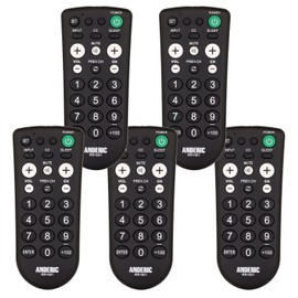 [5 Pack] Anderic RR1001 Simple TV Universal Remote - Works All Brands - Great for Hotels and Hospitality Rooms - Simple Universal Remote