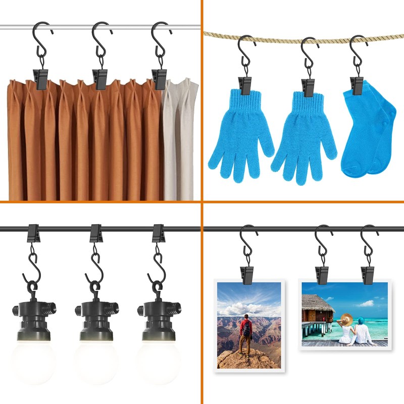 40 PCS Curtain Clips with S Hooks for Outdoor String
