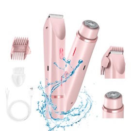 RIYUETAN Bikini Trimmer for Women Electric Razors for Women, Double Head Dual Purpose Hair Trimmer Women Ipx7 Waterproof Wet & Dry Use,Womens Electric Shaver for Legs Underarm,Detachable Head