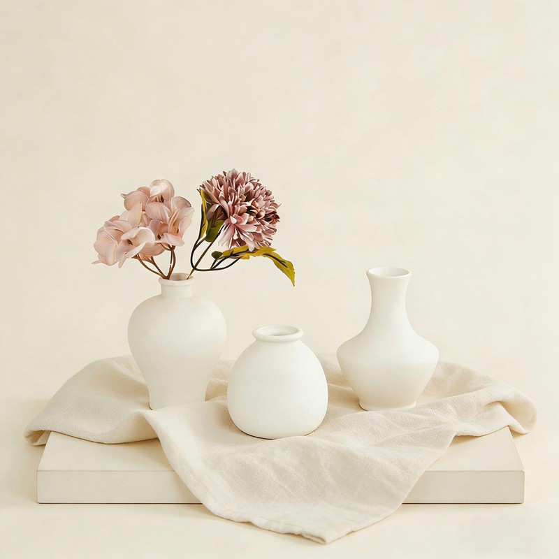 Daittin 3-Piece Mini Ceramic Bud Vases Set - Small White