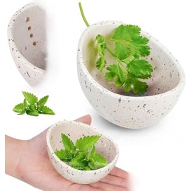 Ceramic Herb Stripper Bowl with Multi-Size Holes, Handmade Kitchen Tool, White (White)