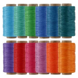 KIVISIN 210D Polyester Waxed Cord, Flat 1mm Width, 55 Yards/Spool, 12 Vibrant Colors, Wax Coated Thread for Leather Project, Upholstery, Sewing, Crafting, Bookbinding, Bracelets and Jewelry Making