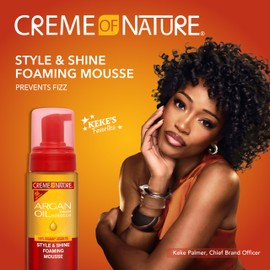 Creme of Nature Style & Shine Foaming Mousse, Defines Curls & Controls Frizz, Moisturizes Hair while Adding Shine with Argan Oil from Morocco, 7 fl oz