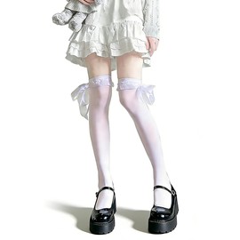 Lolita House SHUCLASS Women's Knee High Socks, Lace, Over Knee Socks, Compression, Cosplay, Uniform, Black, Long Socks, Length 23.6 inches (60 cm)