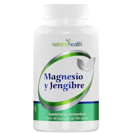 Natural Health Magnesio y Jengibre con Calcio | Suplemento Alimenticio con Óxido y Citrato de Magnesio | Frasco con 60 Cápsulas de 750 mg C/U