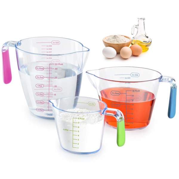 Suyue Y Measuring Cups Set, 3-Piece Clear Plastic Liquid Measuring