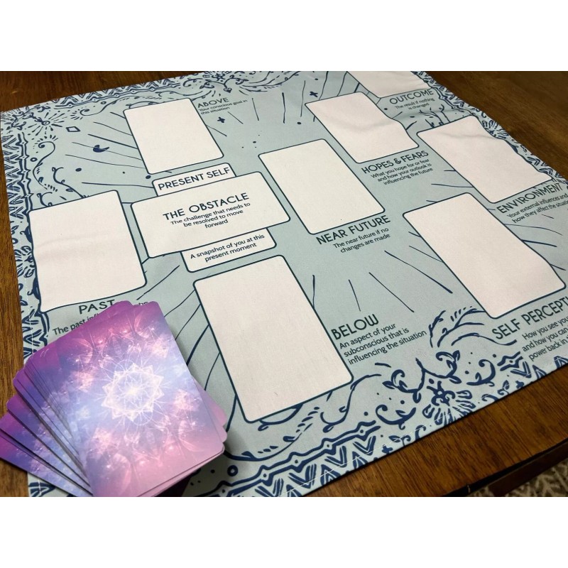 Celtic Cross Assistant Tarot Reading Spread Cloth, Blue Boho Design