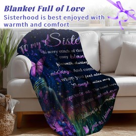 Best Sister Gifts Blanket 50"x60" for Big Little Sis, Soft Cozy Flannel Custom Butterfly Throw Blanket, Ideal Soul Sisters Surprise on the Birthday Thanksgiving Day Christmas Valentines (butterfly)