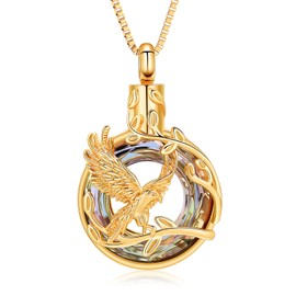 QGJNSGC The Tree of Life Urn Necklace for Ashes Eagle Ring Cremation Jewelry Stainless steel Keepsake Memorial Urn Jewelry for Women Men (gold purple)